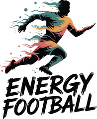 A stylized football player with energy football text