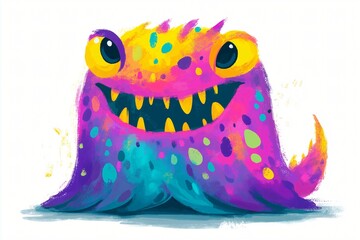 Colorful Cartoon Monster: Whimsical and Playful Animated Creature Illustration in Vibrant Fantasy Artwork