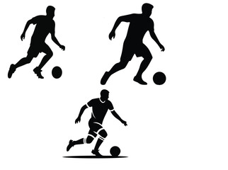 Silhouettes of soccer players dribbling the ball