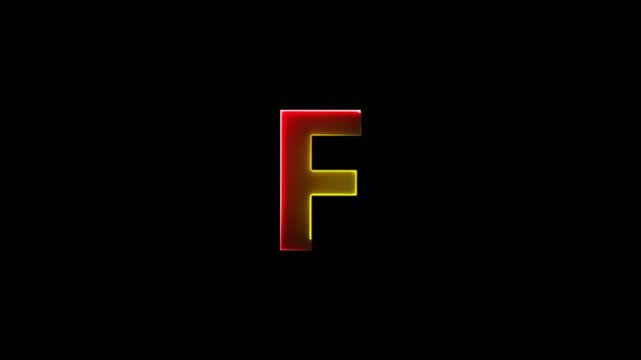 Glowing neon letter F , glowing neon font, F alphabet symbol . Seamless looping alphabet animation on black background.