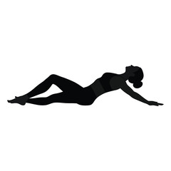 Fototapeta premium Silhouette of a woman in reclined yoga pose isolated on white background, demonstrating flexibility, balance, and core strength for fitness