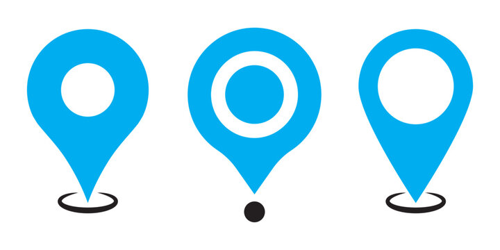 Map pin icon set. Location marker symbol for web design, app, and UI. GPS navigator pointer. Destination position sign. Vector map point label for travel or navigation.