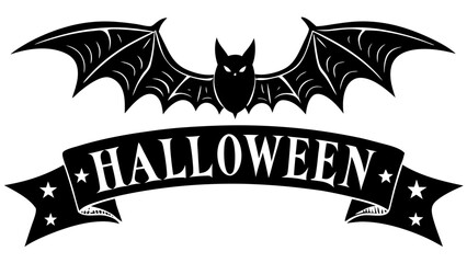 Halloween bat banner illustration isolated on white background for spooky designs