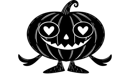 Cute pumpkin character with heart eyes isolated on white background