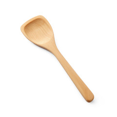 A wooden spoon with a flat bottom and a long handle.