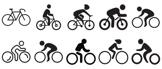 Man on bicycle icon, The man ride bicycle icon, bicycle icon, Bike. Bicycle vector icon. Concept of cycling. Go in for isolated bicycle lanes with a white background. Vector illustration.