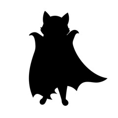 Silhouette of a bat wearing a cape isolated on white background for halloween