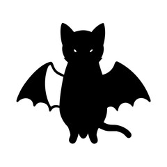 Silhouette of a cat with bat wings isolated on white background for halloween