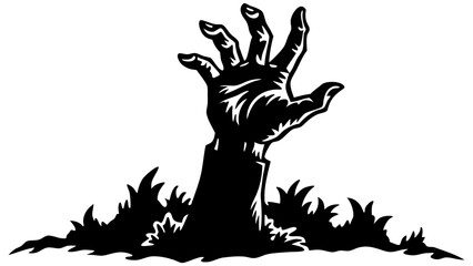 Zombie hand rising from the grave isolated on white background