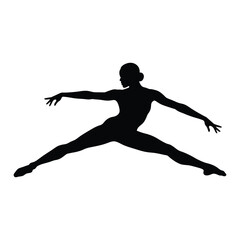 Silhouette of a graceful ballet dancer in midair pose isolated on white background, expressing beauty, freedom, and artistic movement through dance