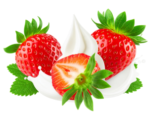 Strawberries with Whipped Cream Swirls, isolated on a transparent background.
