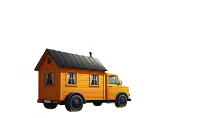 Tiny House On Truck Cartoon Illustration
