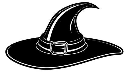 Black witch hat with buckle isolated on white background for halloween design