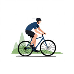 Fototapeta premium Cyclist riding bicycle on green background outdoor sport activity illustration
