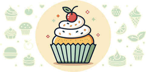 Cupcake illustration vector design in white background, Cupcake icon design