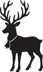 Vector Silhouette of Majestic Stag with Antlers and Hanging Bells on White Background

