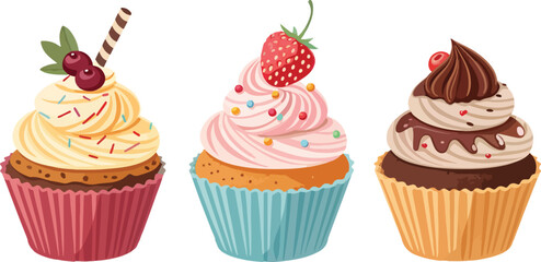 Set of Cupcake vector design in white background, Cupcake logo design, Cupcake vector design