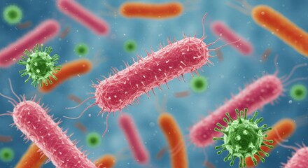 Fototapeta premium Bacteria and viruses in a microscopic view