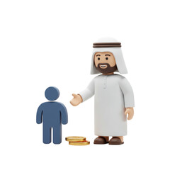 3D Render: Arab Man Offering Financial Assistance Isolated on Transparent Background