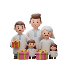 Obraz premium 3D Rendered Family: Celebrating Together with Gifts Isolated on Transparent Background