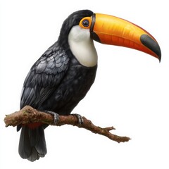 Fototapeta premium Vibrant toucan perched on a branch with a distinctive orange and black beak