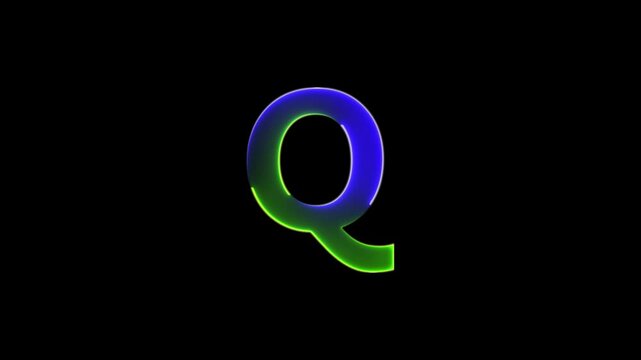 Glowing neon letter Q , glowing neon font, Q alphabet symbol . Seamless looping alphabet animation on black background.