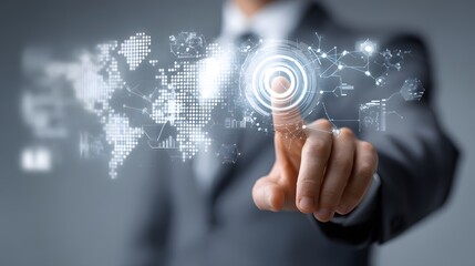 businessman using augmented reality interface for business strategy digital transformation concept