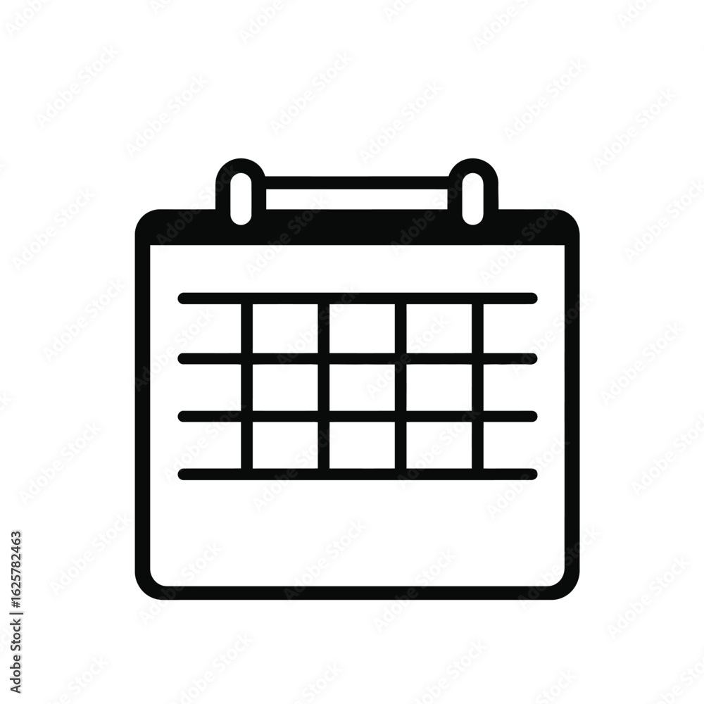 Poster black and white calendar grid icon isolated on transparent background in simple style
