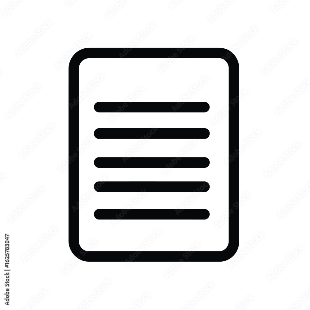 Poster black and white icon of document with lines representing text on white background