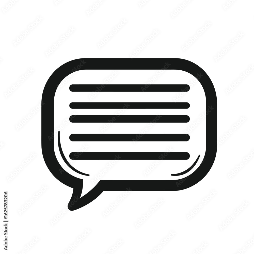 Poster black and white illustration of a message bubble with horizontal lines inside representing text