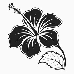 Classic Hibiscus Silhouette in Flat Black and White Line Art