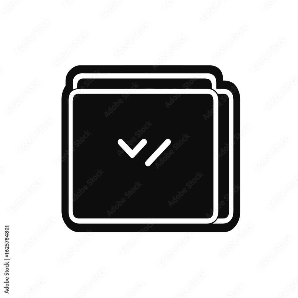 Aufkleber black document stack icon with arrow symbol, rounded corners in simple style