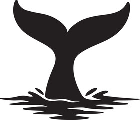 A whale tail silhouette splashing in the ocean isolated on white background, a symbol of marine wildlife and aquatic nature isolated on white background