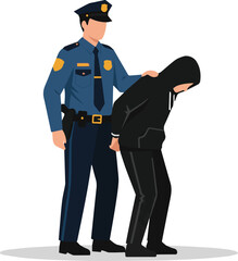 A police officer arresting a suspect in a hoodie, representing law enforcement, crime, and the justice system isolated on white background isolated on white background