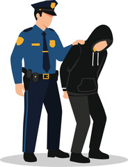 A police officer is arresting a suspect wearing a hoodie, isolated on white background the officer is in uniform and the suspect is being detained isolated on white background