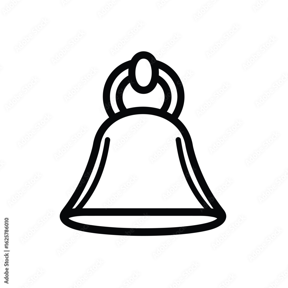 Poster black outline drawing of a bell with rounded shape and clapper design