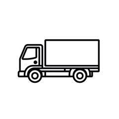 Black Outline of a Box Truck with Cab and Wheels on White Background