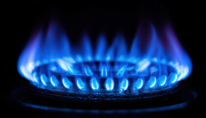 Blue flames dance on gas stove burner, creating warm and inviting atmosphere