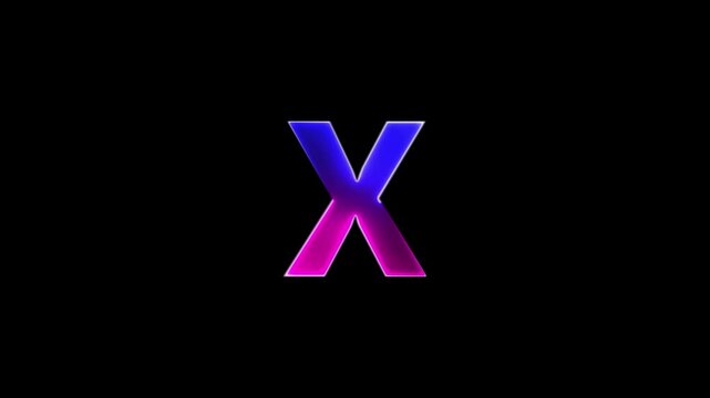 Glowing neon letter X, glowing neon font, X alphabet symbol . Seamless looping alphabet animation on black background.