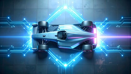 Naklejka premium Aerial View, High-Tech Environment, Concept Photography Formula Car 
