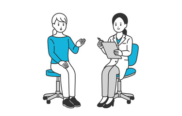 問診する女性医師と女性患者【人物ベクターイラスト素材】