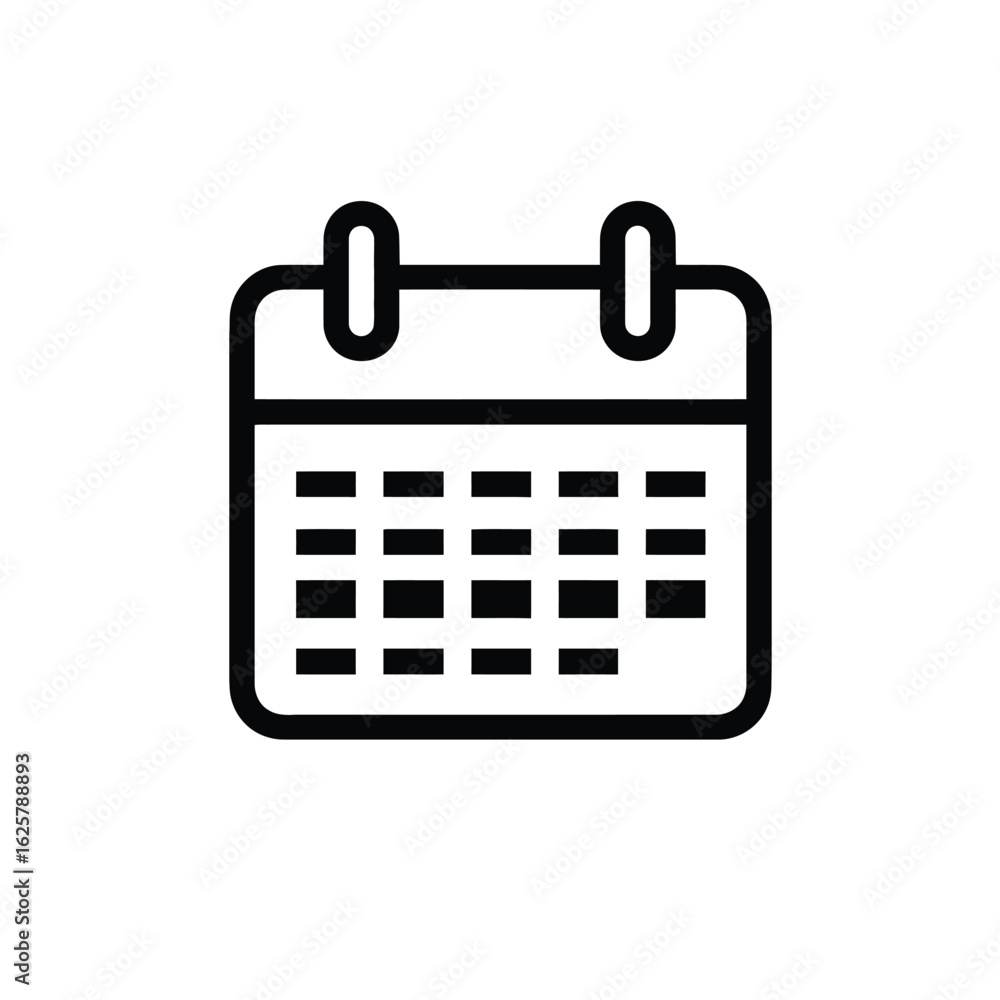 Poster calendar icon with grid shape and transparent background, black line art style