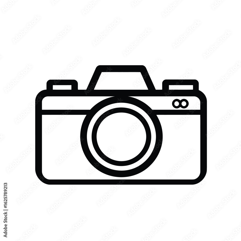 Poster Camera Outline, Black Line Art on Transparent Background, Simple Isolated Object