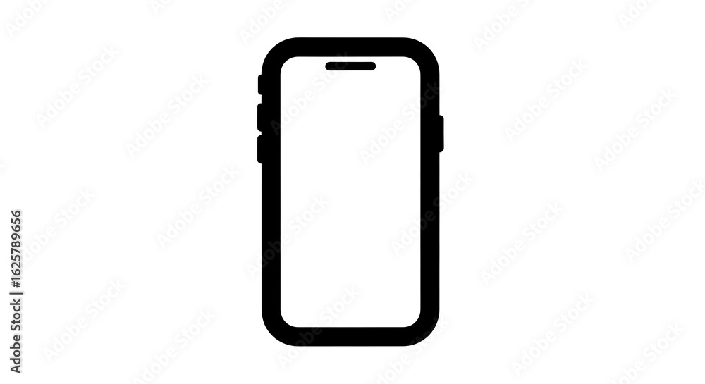 Poster a simple black outline of a smartphone with a blank white screen on a white background plain design 
