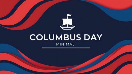 Columbus day design with a ship icon and red and blue waves on a dark blue background