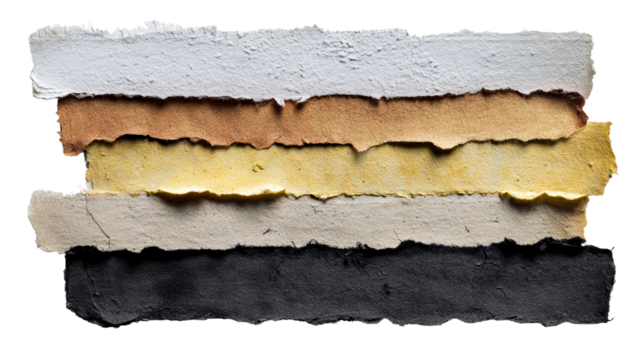 Textured paper strips in neutral colors on clear background