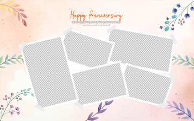 Happy anniversary photo collage design template featuring elegant layout for cherished couple memories, ideal for printing or social media to mark special moments
