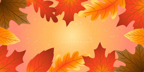 Horizontal fall themed abstract background with bright stylized autumn leaves, perfect for modern minimalist seasonal ads, posters, covers, headers and social media promotion