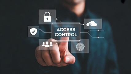 Obraz premium Secure access control interface offers data protection for cloud computing and business networks with modern biometrics for cybersecurity solutions