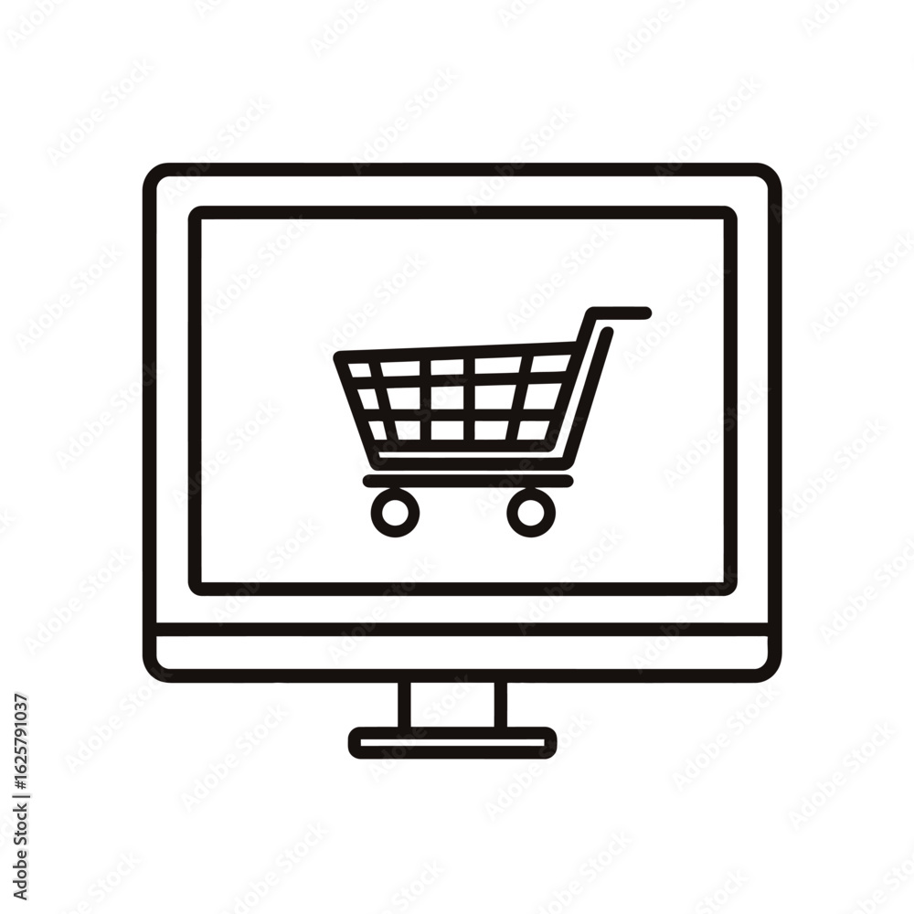 Poster computer screen showing shopping cart symbol isolated on transparent background